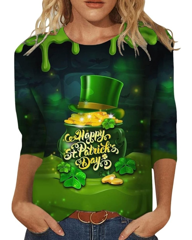 St Patricks Day Outfits for Women 2024 Tops Three Quarter Sleeve Round Neck Tee T Shirt St Patricks Day Heart Top D-green $6....