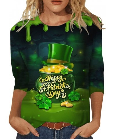 St Patricks Day Outfits for Women 2024 Tops Three Quarter Sleeve Round Neck Tee T Shirt St Patricks Day Heart Top D-green $6....