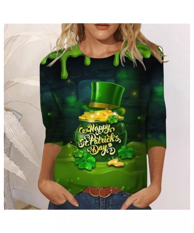 St Patricks Day Outfits for Women 2024 Tops Three Quarter Sleeve Round Neck Tee T Shirt St Patricks Day Heart Top D-green $6....