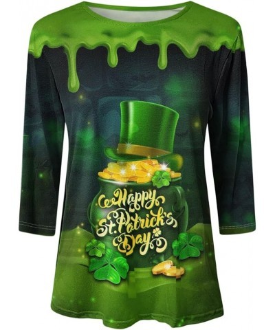 St Patricks Day Outfits for Women 2024 Tops Three Quarter Sleeve Round Neck Tee T Shirt St Patricks Day Heart Top D-green $6....