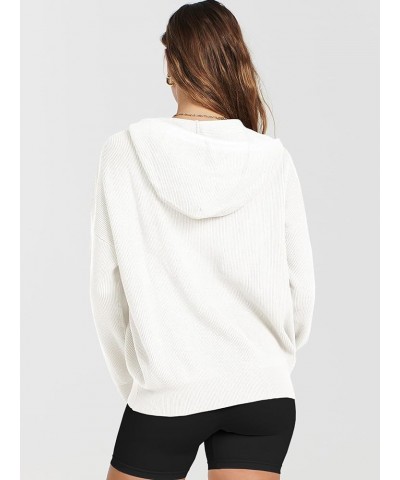 Women's Zip Up Sweater Hoodies 2024 Oversized Casual hooded Jacket Long Sleeve Ribbed Knit Sweatshirts White $22.05 Sweaters