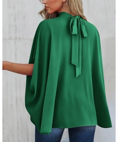 Women Mock Neck Batwing Short Sleeve Summer Tops 2024 Spring Loose High Low Hem Casual Oversize Blouses Shirts Top Solid Gree...