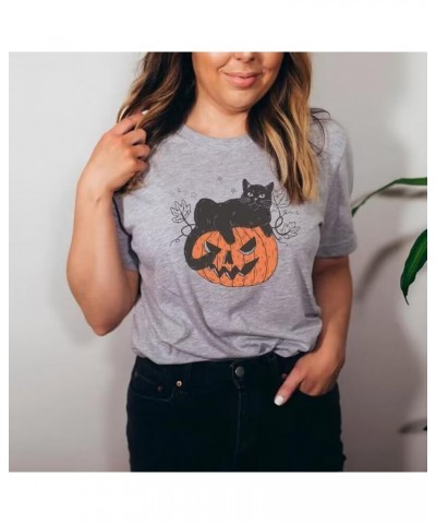 Halloween Thanksgiving Pumpkin Shirts Women Fall T-Shirts Cute Autumn Graphic Tees Tops Cat $11.39 T-Shirts