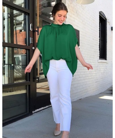 Women Mock Neck Batwing Short Sleeve Summer Tops 2024 Spring Loose High Low Hem Casual Oversize Blouses Shirts Top Solid Gree...