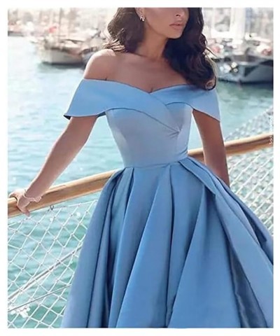 Women's Off The Shoulder Ball Gown Prom Dress with Slit Satin Long Formal Evening Dress Navy Blue $35.20 Dresses