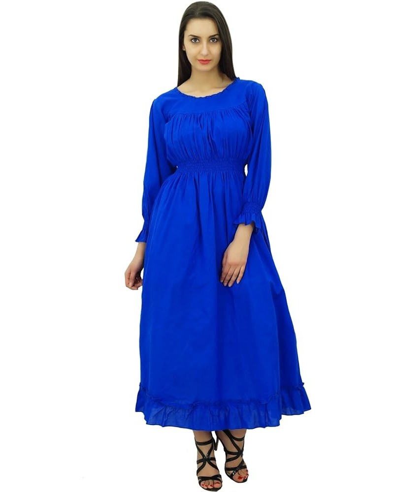 Women's Cotton Smocked Waist Long Casual Maxi Dress Royal Blue $13.53 Dresses