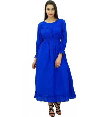 Women's Cotton Smocked Waist Long Casual Maxi Dress Royal Blue $13.53 Dresses