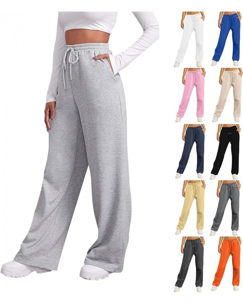 Fleece Wide Leg Sweatpants Women Stretch Drawstring Waist Straight Leg Sweatpants Baggy Joggers Yoga Pants with Pocket B04-li...