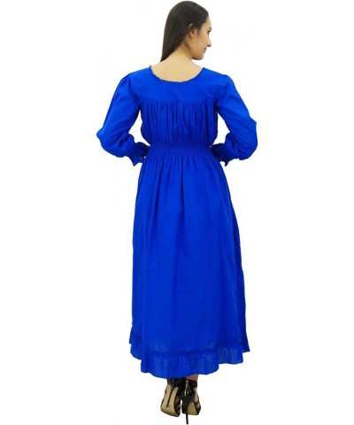 Women's Cotton Smocked Waist Long Casual Maxi Dress Royal Blue $13.53 Dresses