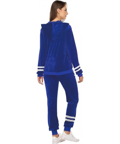 Womens Casual Velour Tracksuit Set Full Zip Hoodie Long Workout Pants Tracksuit Jogging Suits XS-XXL Par Blue $19.79 Activewear