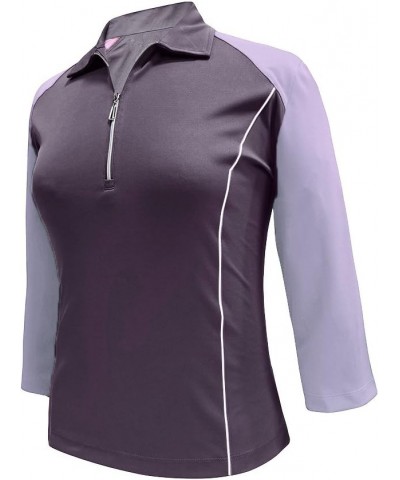 Women's Victory Contrast Zip Polo Shirt 3/4 Sleeve 2371 Navy/Pastel Lilac $9.81 Shirts