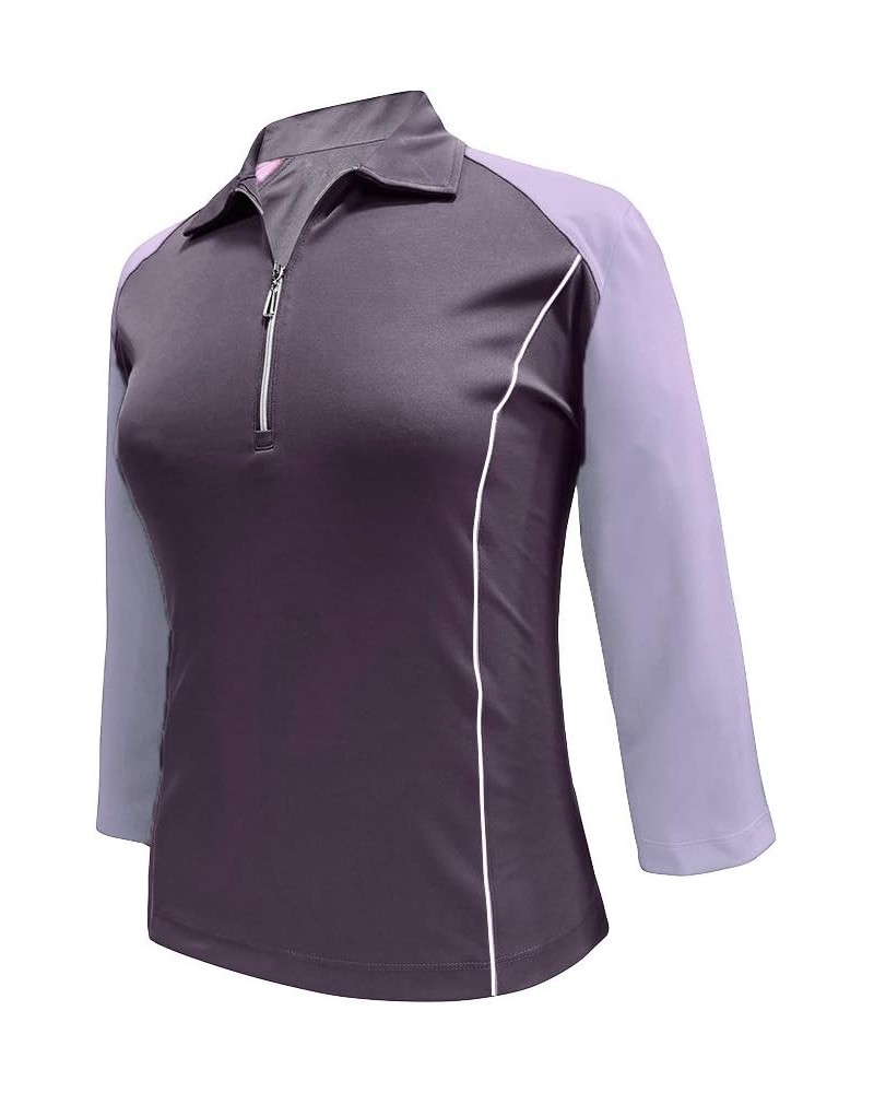 Women's Victory Contrast Zip Polo Shirt 3/4 Sleeve 2371 Navy/Pastel Lilac $9.81 Shirts