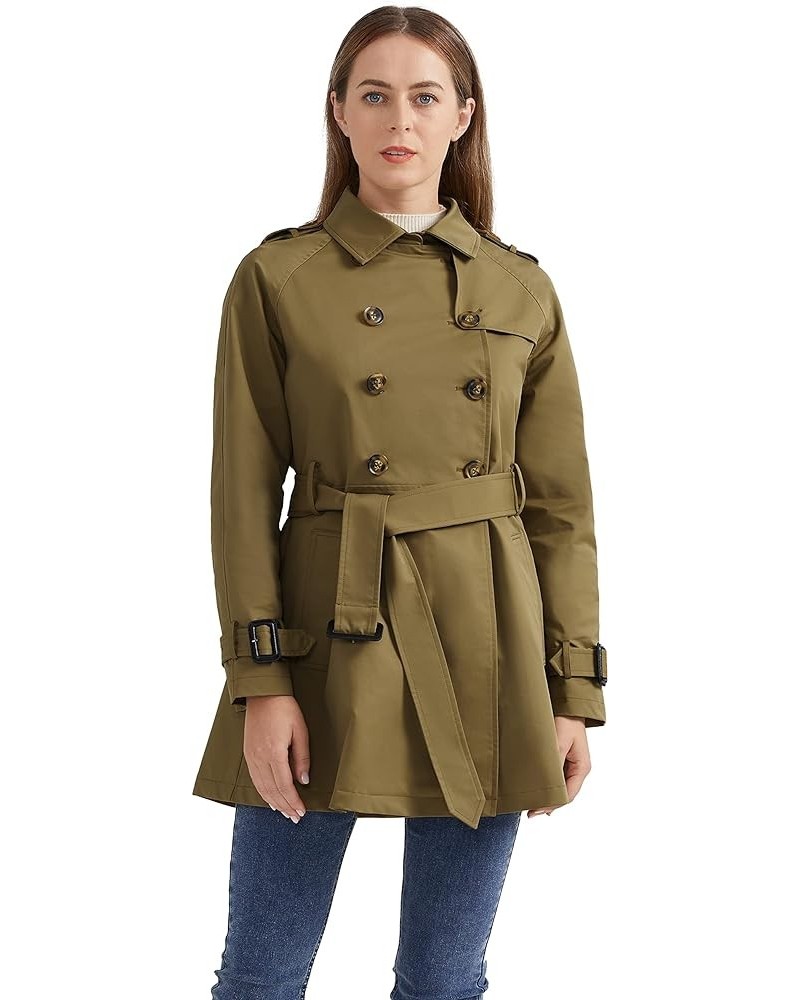 Women's Mid-length Jacket Double Breasted Trench Coat with Belt Darkkhaki $29.90 Coats