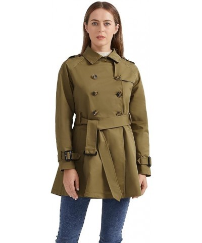 Women's Mid-length Jacket Double Breasted Trench Coat with Belt Darkkhaki $29.90 Coats