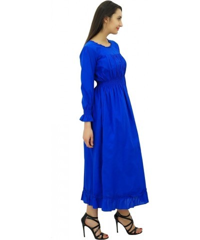 Women's Cotton Smocked Waist Long Casual Maxi Dress Royal Blue $13.53 Dresses