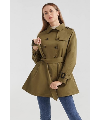 Women's Mid-length Jacket Double Breasted Trench Coat with Belt Darkkhaki $29.90 Coats