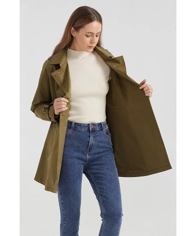 Women's Mid-length Jacket Double Breasted Trench Coat with Belt Darkkhaki $29.90 Coats