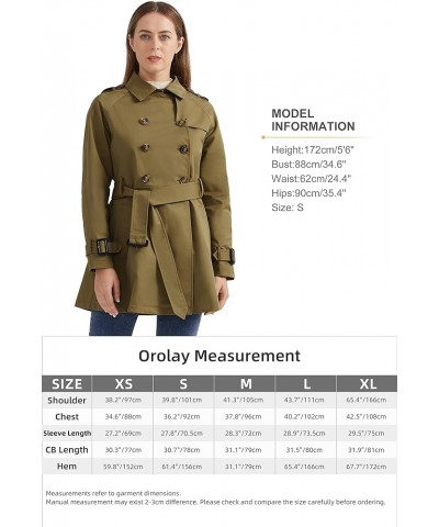 Women's Mid-length Jacket Double Breasted Trench Coat with Belt Darkkhaki $29.90 Coats