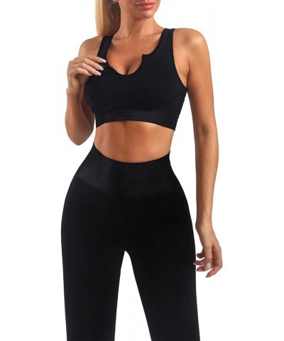 Women’s Yoga Outfits 2 piece Set Workout Tracksuits Sports Bra High Waist Legging Active Wear Athletic Clothing Set U-black $...