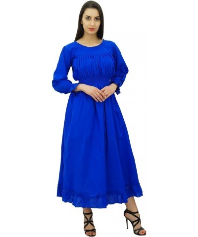 Women's Cotton Smocked Waist Long Casual Maxi Dress Royal Blue $13.53 Dresses