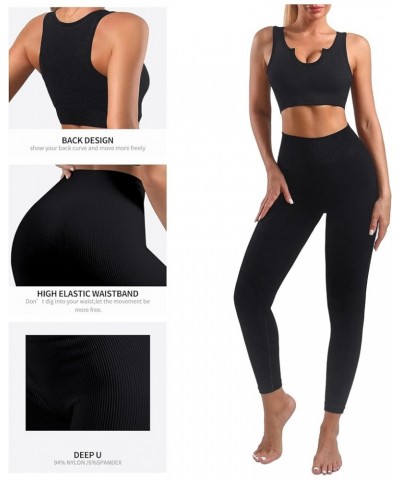 Women’s Yoga Outfits 2 piece Set Workout Tracksuits Sports Bra High Waist Legging Active Wear Athletic Clothing Set U-black $...