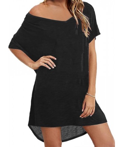 Swimsuit Cover Up Women's Beach Dress Plus Size Bathing Suit Coverup Casual T Shirt Dresses Beachwear Solid Black $14.74 Swim...