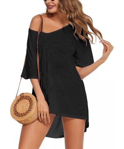 Swimsuit Cover Up Women's Beach Dress Plus Size Bathing Suit Coverup Casual T Shirt Dresses Beachwear Solid Black $14.74 Swim...