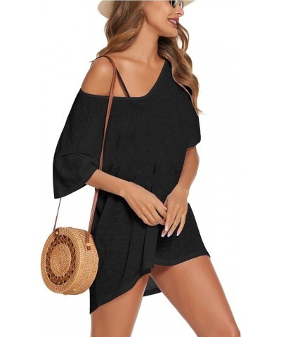 Swimsuit Cover Up Women's Beach Dress Plus Size Bathing Suit Coverup Casual T Shirt Dresses Beachwear Solid Black $14.74 Swim...