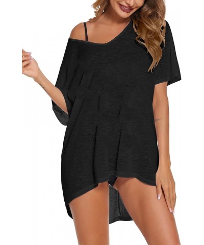 Swimsuit Cover Up Women's Beach Dress Plus Size Bathing Suit Coverup Casual T Shirt Dresses Beachwear Solid Black $14.74 Swim...