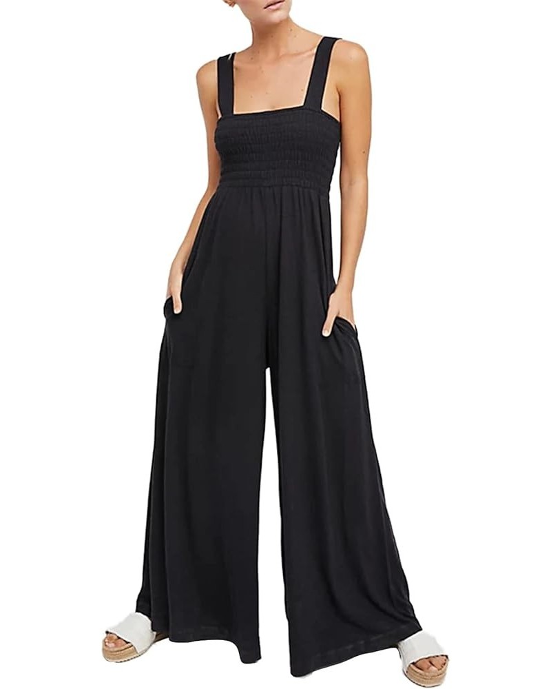 Womens Sexy Off Shoulder Jumpsuits Summer Casual Straps Wide Leg Long Pants Rompers Overalls Outfits with Pockets Tank Jumpsu...