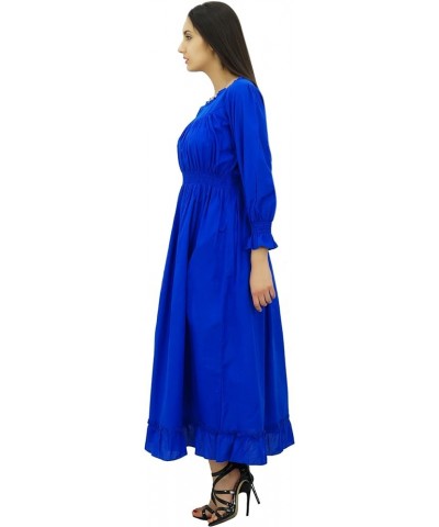 Women's Cotton Smocked Waist Long Casual Maxi Dress Royal Blue $13.53 Dresses