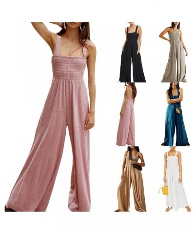 Womens Sexy Off Shoulder Jumpsuits Summer Casual Straps Wide Leg Long Pants Rompers Overalls Outfits with Pockets Tank Jumpsu...