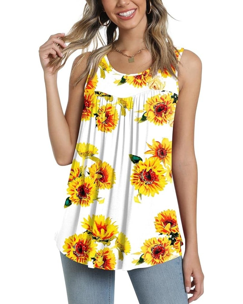 Women's 2023 Summer Sleeveless Tank Vest Casual Ruffle Tunic Top Loose Comfy Blouse T-Shirts Floral Sf White $14.53 Tanks