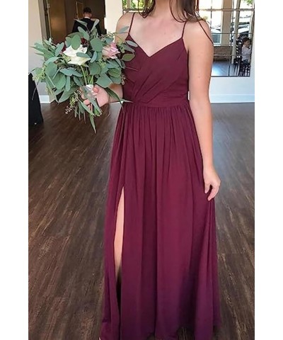 Spaghetti Strap Chiffon Bridesmaid Dresses Long Slit V-Neck Backless A-Line Formal Evening Gown Burnt Orange $32.39 Dresses