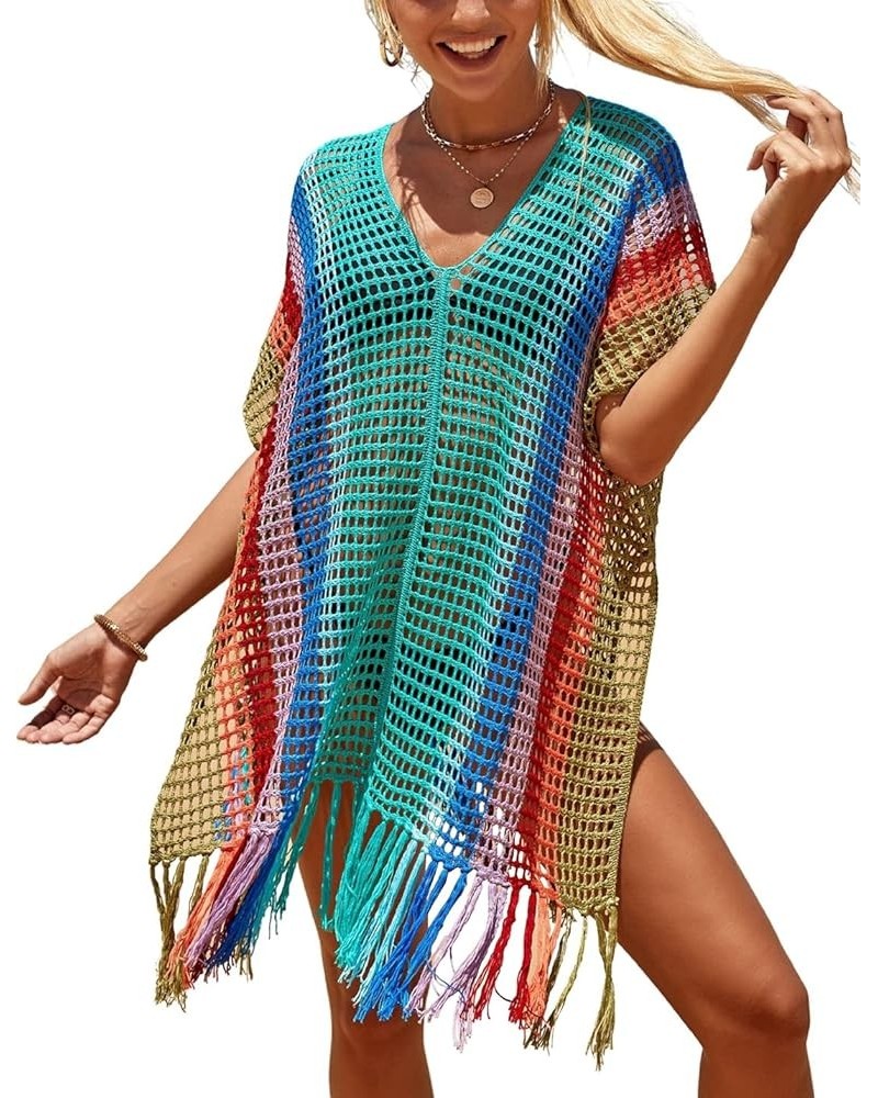 Crochet Knitted Beach Cover Up Open Front Kimono Cardigan Sexy Lace Dress F-colorful 1 $15.48 Swimsuits