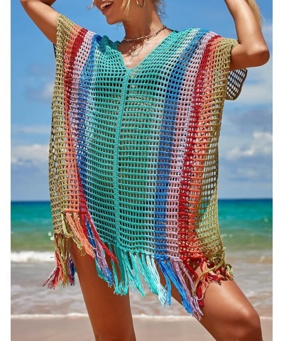 Crochet Knitted Beach Cover Up Open Front Kimono Cardigan Sexy Lace Dress F-colorful 1 $15.48 Swimsuits