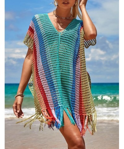 Crochet Knitted Beach Cover Up Open Front Kimono Cardigan Sexy Lace Dress F-colorful 1 $15.48 Swimsuits