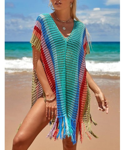 Crochet Knitted Beach Cover Up Open Front Kimono Cardigan Sexy Lace Dress F-colorful 1 $15.48 Swimsuits