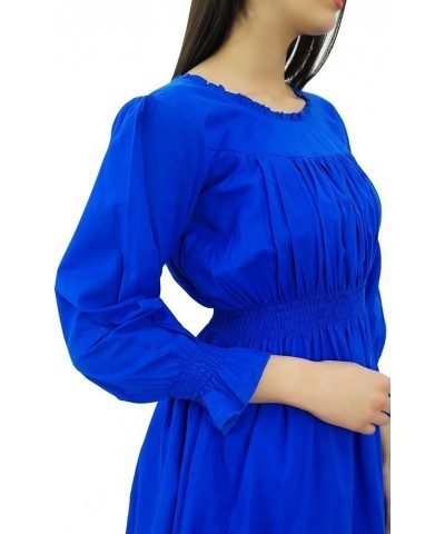 Women's Cotton Smocked Waist Long Casual Maxi Dress Royal Blue $13.53 Dresses