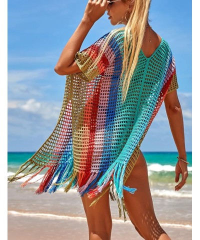 Crochet Knitted Beach Cover Up Open Front Kimono Cardigan Sexy Lace Dress F-colorful 1 $15.48 Swimsuits