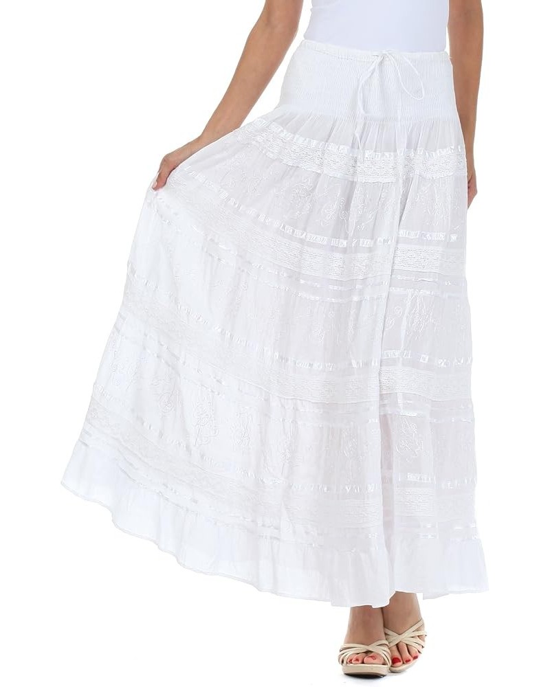 Lace and Ribbon Peasant Boho Skirt White $19.26 Skirts