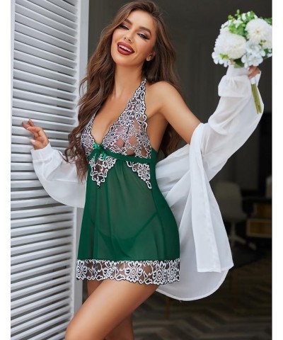 Women V-Neck Lingerie Lace Babydoll Mesh Chemise Nightwear Outfits S-4XL Dark Green $10.31 Lingerie