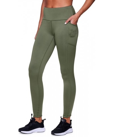 Women's Basic Full Length High Waist Fleece Lined Legging with Pockets Dusty Olive $25.57 Activewear