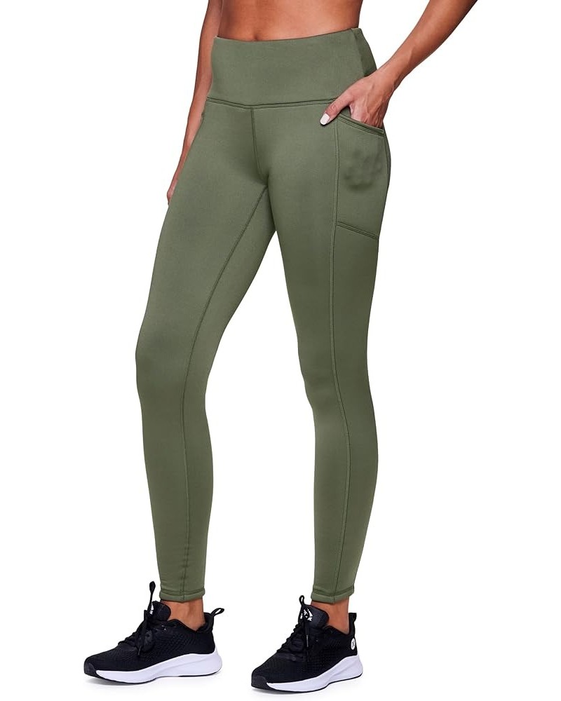 Women's Basic Full Length High Waist Fleece Lined Legging with Pockets Dusty Olive $25.57 Activewear