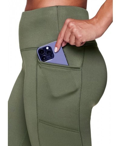 Women's Basic Full Length High Waist Fleece Lined Legging with Pockets Dusty Olive $25.57 Activewear