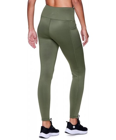 Women's Basic Full Length High Waist Fleece Lined Legging with Pockets Dusty Olive $25.57 Activewear