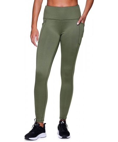 Women's Basic Full Length High Waist Fleece Lined Legging with Pockets Dusty Olive $25.57 Activewear