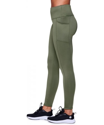 Women's Basic Full Length High Waist Fleece Lined Legging with Pockets Dusty Olive $25.57 Activewear