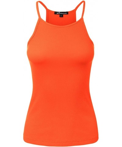 Women's Ribbed Knit Tank Top Sleeveless Cami Racerback Halter Crewneck Shirts 913-red Orange-2 $8.18 Tanks