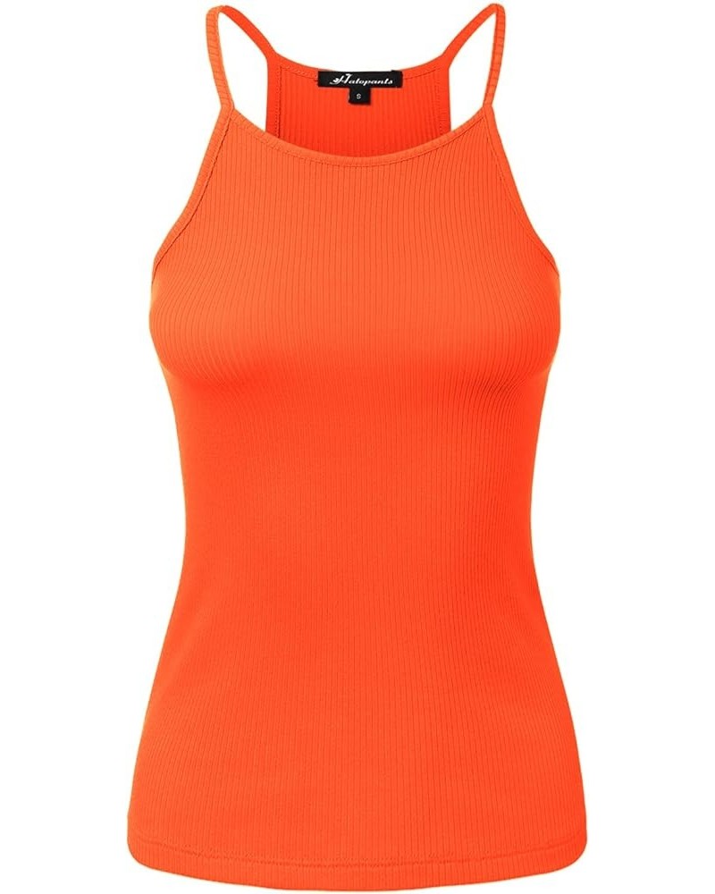 Women's Ribbed Knit Tank Top Sleeveless Cami Racerback Halter Crewneck Shirts 913-red Orange-2 $8.18 Tanks